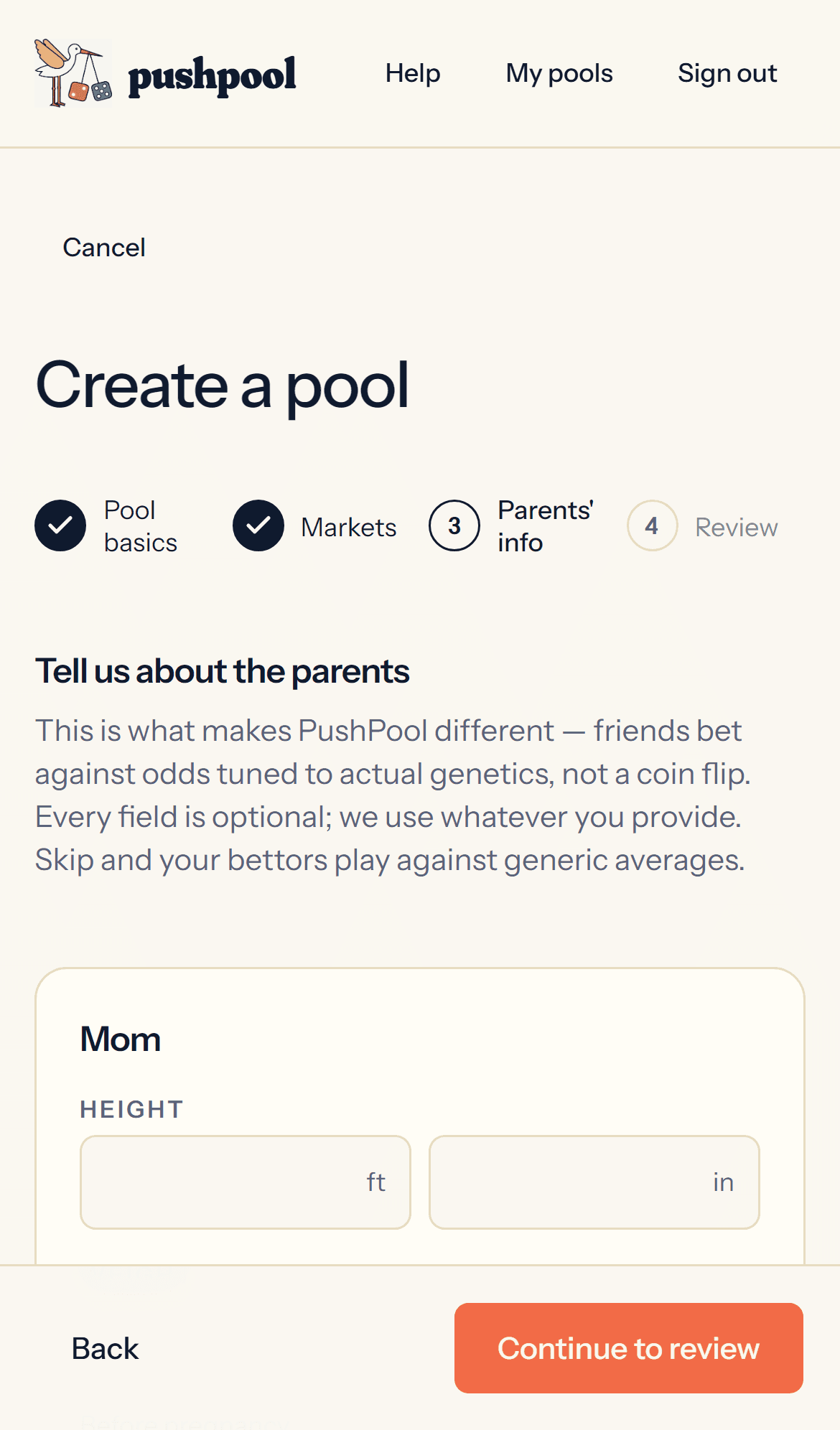Host wizard parents' info step