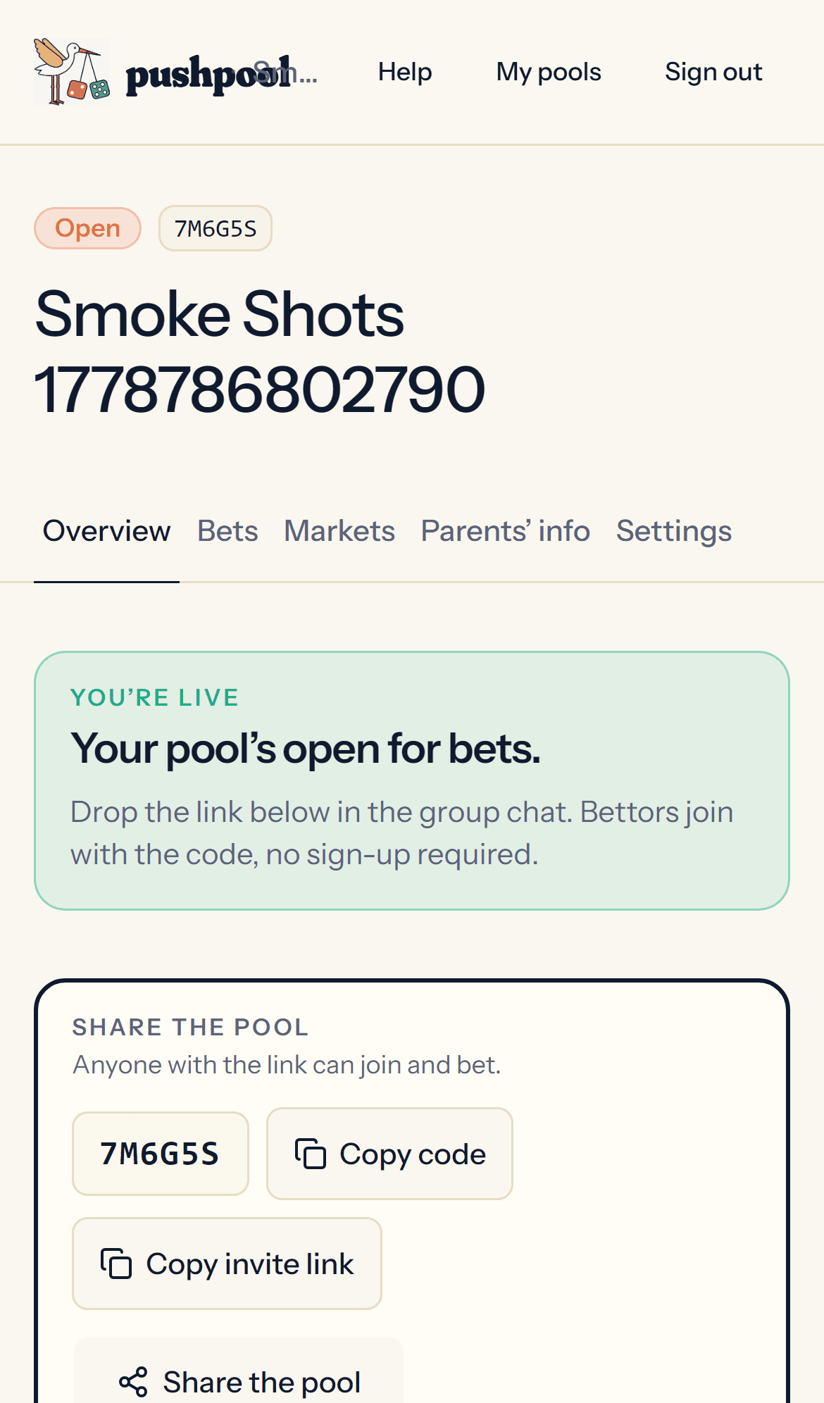 Host pool overview with share controls