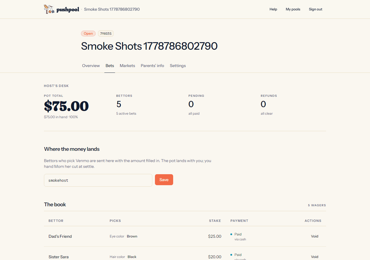 Host dashboard with the Payments to confirm queue